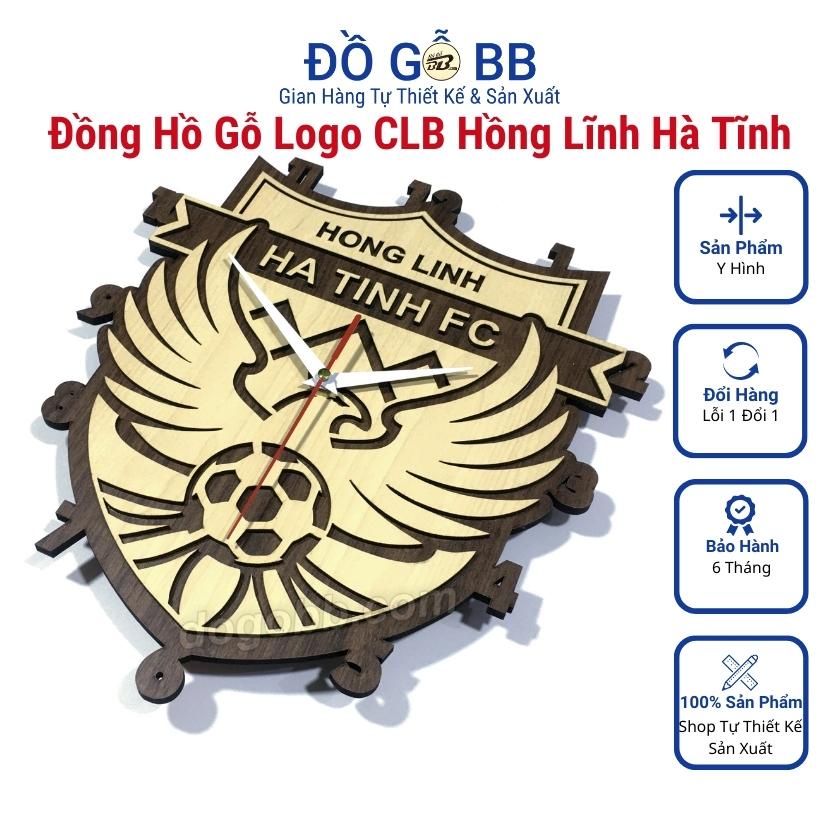 Đồng hồ bóng đá Việt Nam V League logo clb Hồng Lĩnh Hà Tĩnh decor trang trí treo tường bằng gỗ - Đồ Gỗ BB