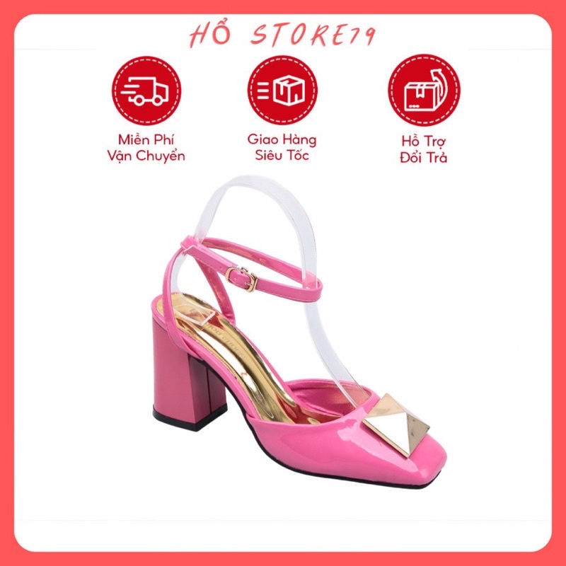 Giày sục nữ LUZI cao gót mũi vuông khóa vuông thời trang cao cấp gót vuông cao 7cm [M70]