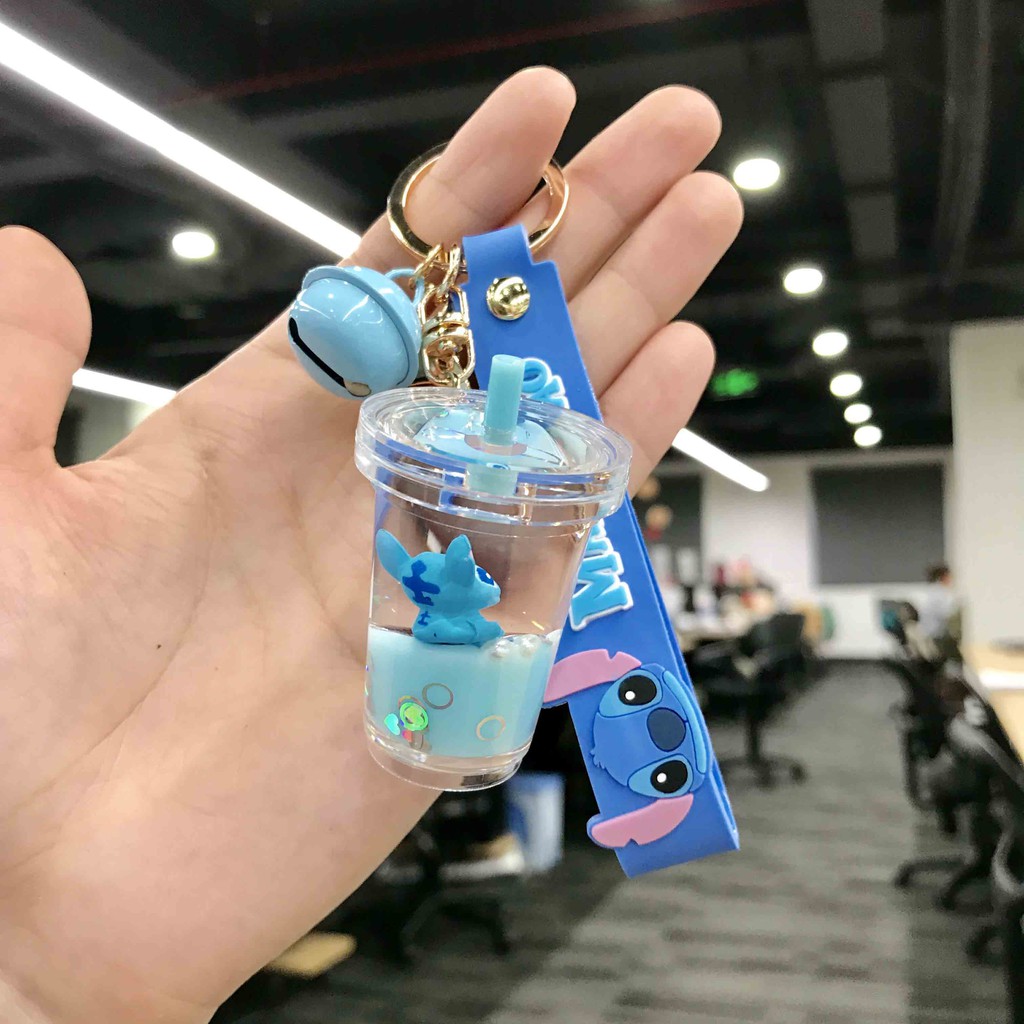 Móc khóa Trà sữa hình Stitch xanh đáng yêu