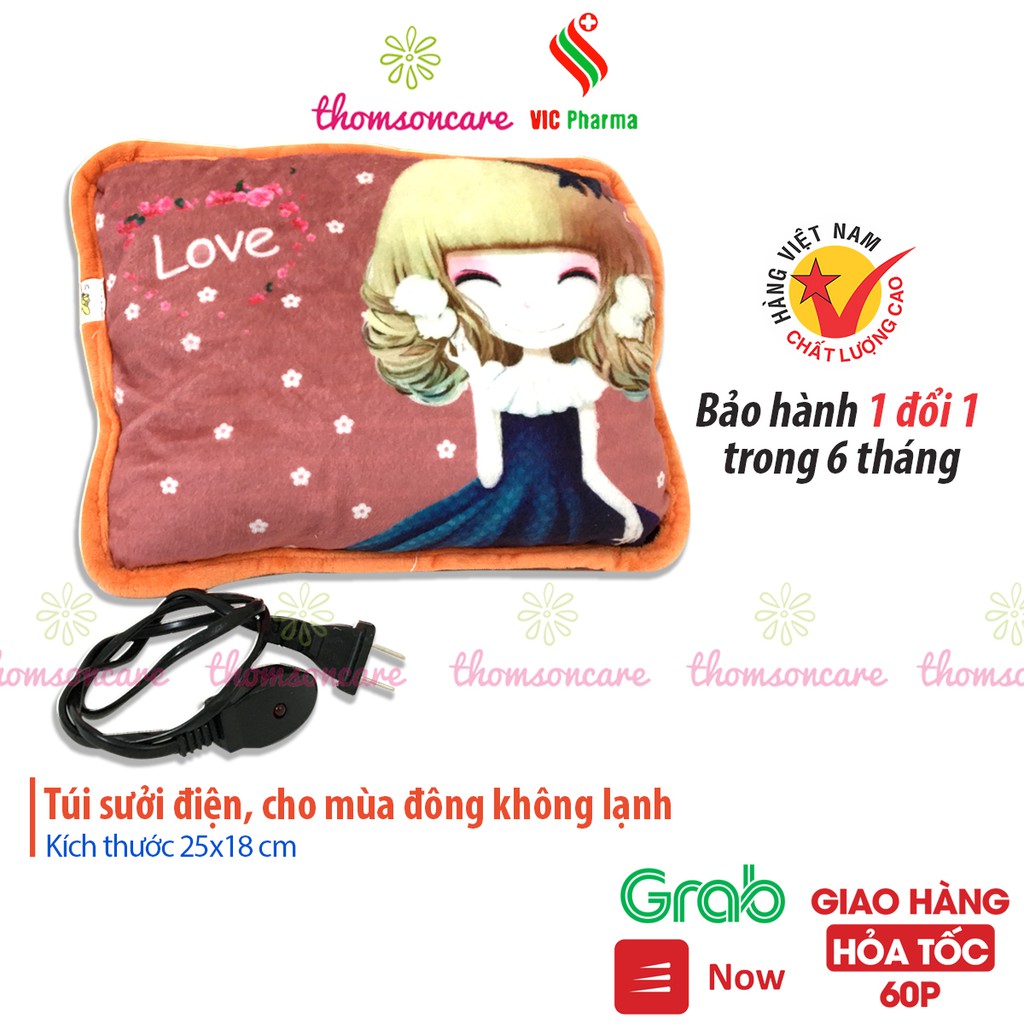Túi chườm gấu bông VicPharma kích thước 25x18 giữ nhiệt 2 tay, sưởi cắm điện giữ ấm mùa đông hình thú an toàn