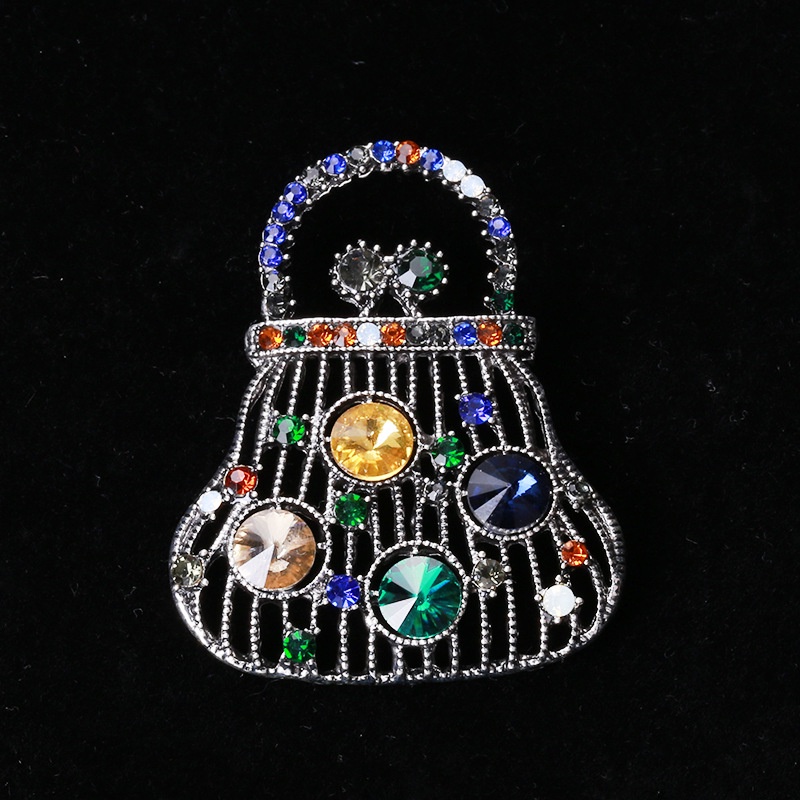 Trâm Cài Áo Hình Túi Xách Đính Đá Pha Lê 2 Màu Thời Trang Cổ Điển Cho Nữ