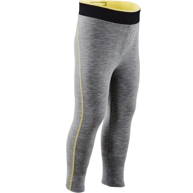 Legging tập gym trẻ em Decathlon DOMYOS 500 cho bé gái - Xám trung tính/Vàng