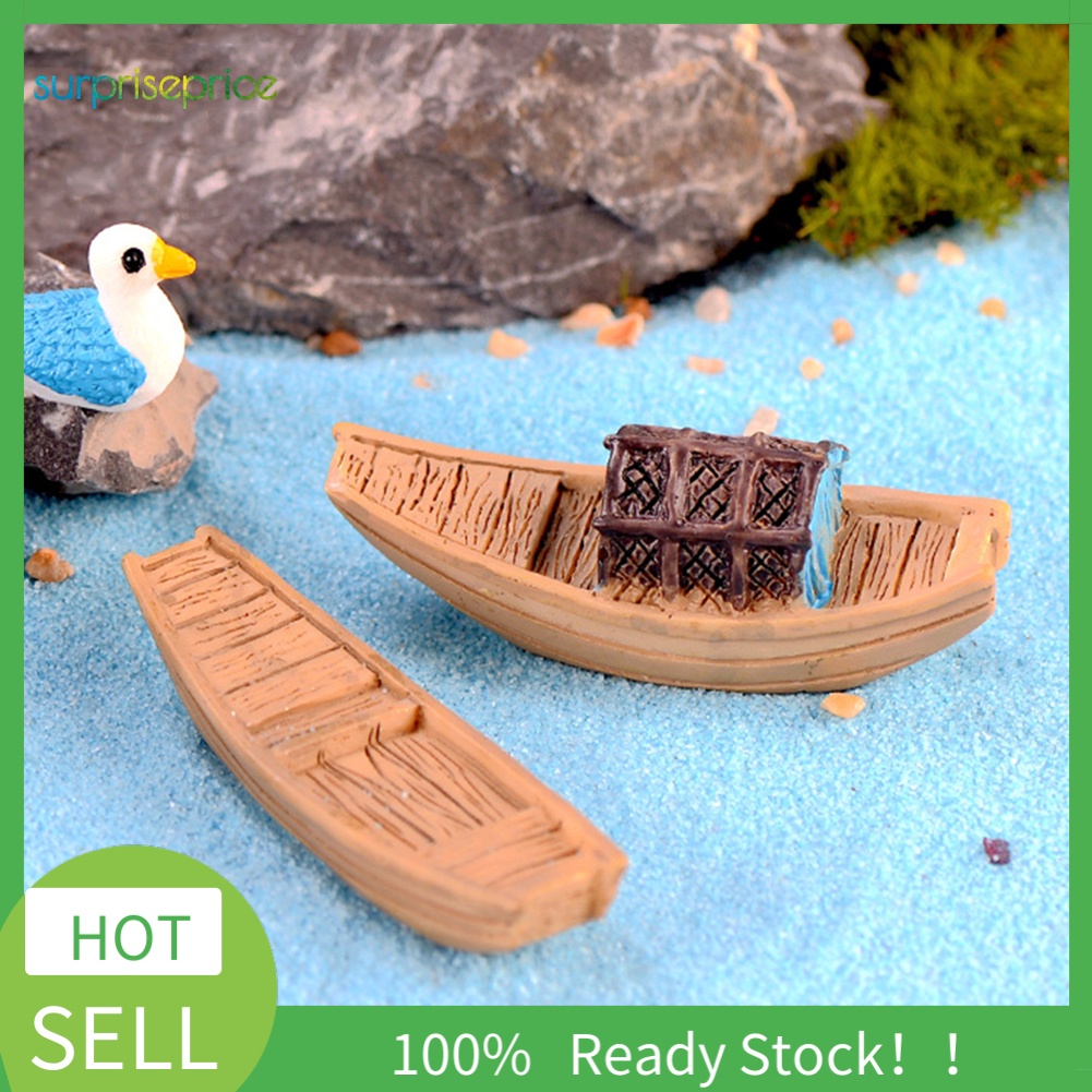 【SPP】Resin Fishing  Awning Boat Mini Landscape Figurine Garden Ornament Home Decor