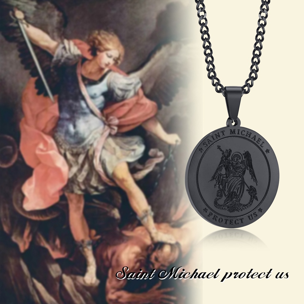 Vnox Vòng cổ Mặt Tròn Bằng Thép Không Gỉ Khắc Chữ Saint St Michael / Christopher / Medallion Cho Bé Trai