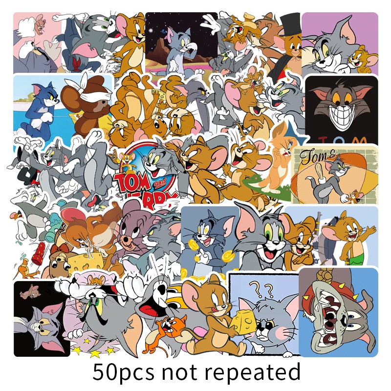 Set 50 sticker dán trang trí hình hoạt hình Tom &amp; Jerry