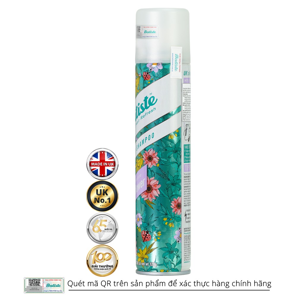 [KÈM DEAL 0Đ] Dầu Gội Khô Batiste Hương Hoa Cỏ Nữ Tính, Tươi Mát - Batiste Dry Shampoo Fresh &amp; Feminine Wildflower 200ml