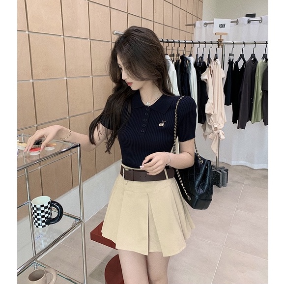 Áo thun XIAOZHAINV dệt kim tay ngắn dáng ôm phong cách Hàn Quốc thời trang cho nữ