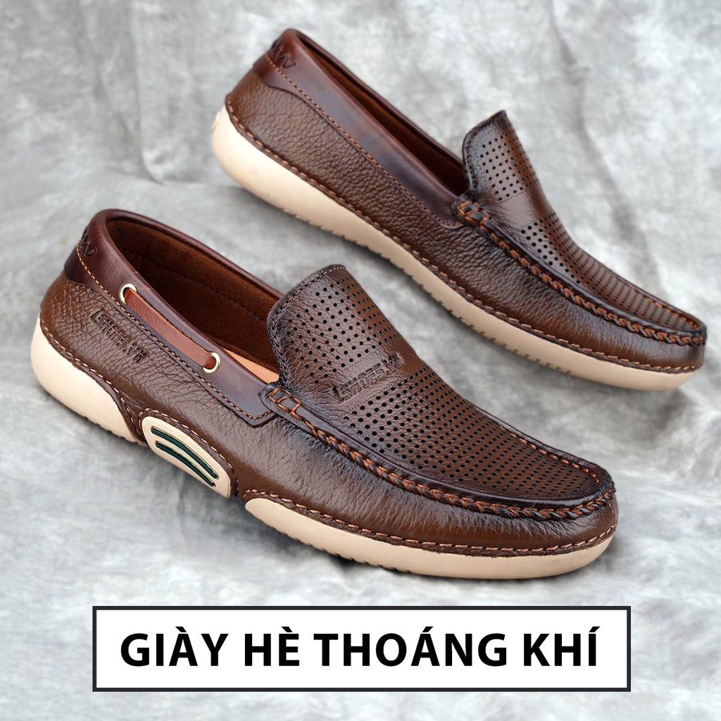 Giày lười da nam, da bò thật cao cấp, đi mềm, êm, siêu thoáng khí IS269