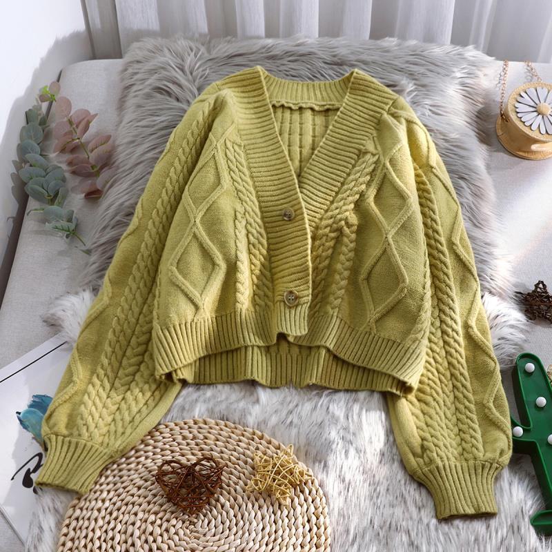 Áo khoác cardigan dệt kim tay phồng dáng rộng thiết kế mới thời trang mùa thu theo phong cách hàn quốc cho nữ