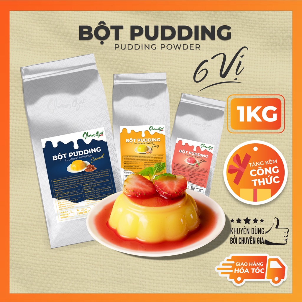 Bột Pudding SHANGAO 6 vị loại 1kg tặng kèm công thức chi tiết pudding trứng