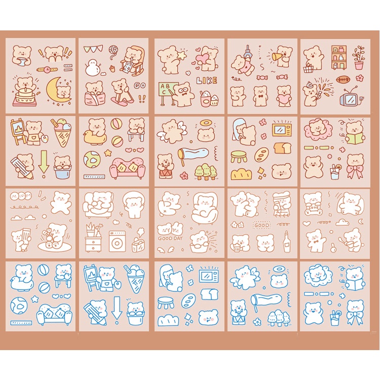 Set 10 tấm sticker cute chiết ngẫu nhiên từ hộp 100 sticker - Gấu Nice day