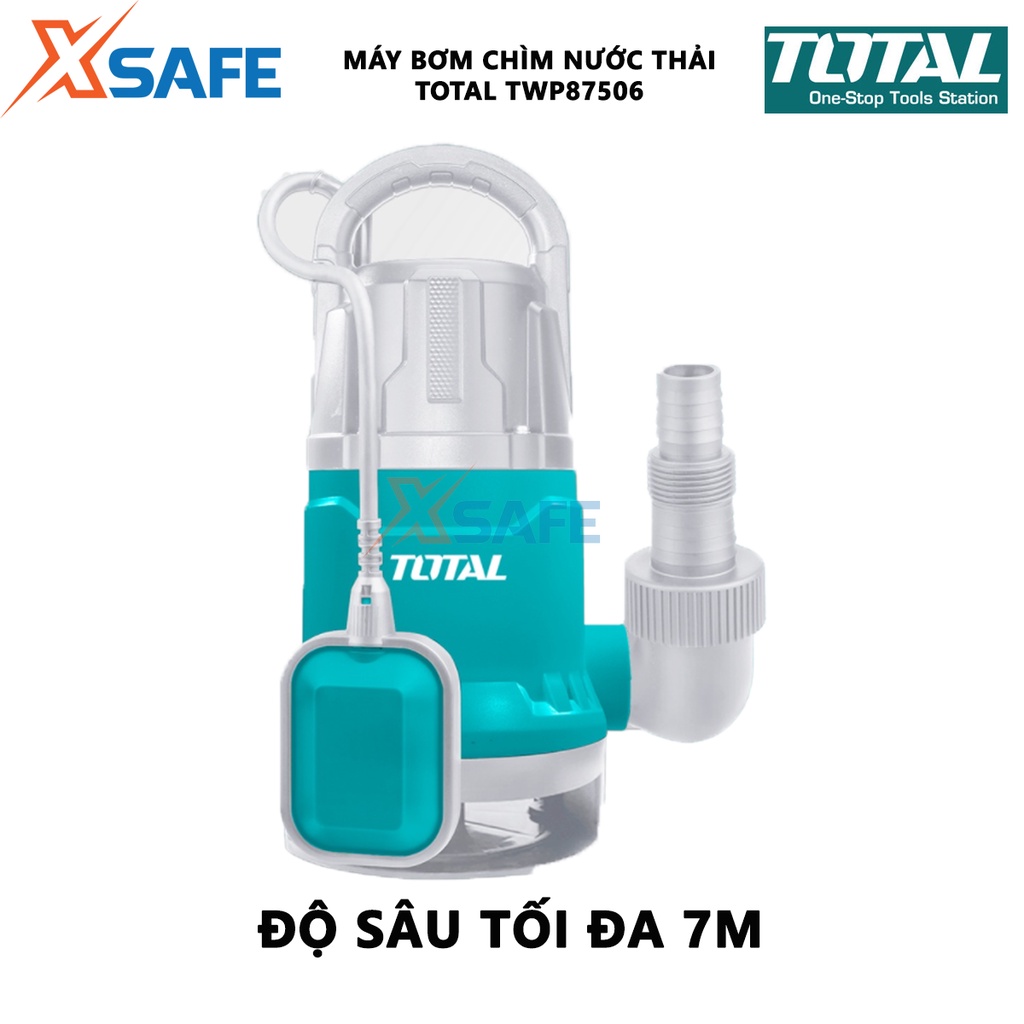 Máy bơm chìm nước thải TOTAL TWP87506 Bơm chìm mini công suất 750W(1.0HP), motor dây đồng, độ sâu tối đa 7m - [XSAFE]