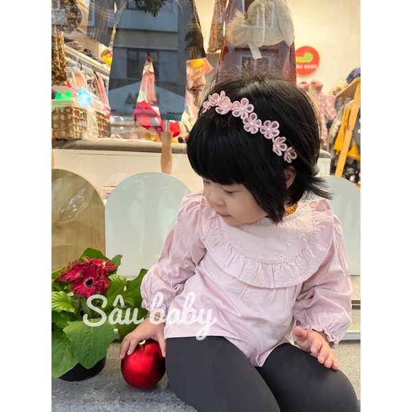 Bờm xước tóc lượn sóng đính hoa nhí hạt trai điệu đà cho bé