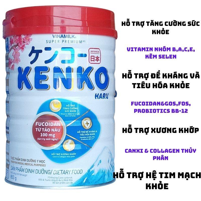 Sữa Bột Vinamilk super premium kenko haru hộp 850g hỗ trợ tăng cường sức khỏe, đề kháng, tiêu hóa, xương khớp