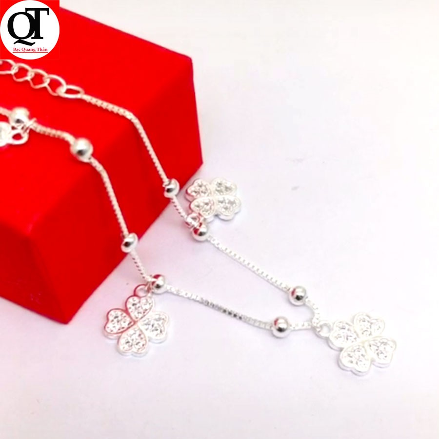 Lắc đeo tay nữ trang sức Bạc Quang Thản chất liệu bạc 925, kiểu lắc mềm mix cham cỏ bốn lá, phù hợp cho mọi lứa tuổi | BigBuy360 - bigbuy360.vn