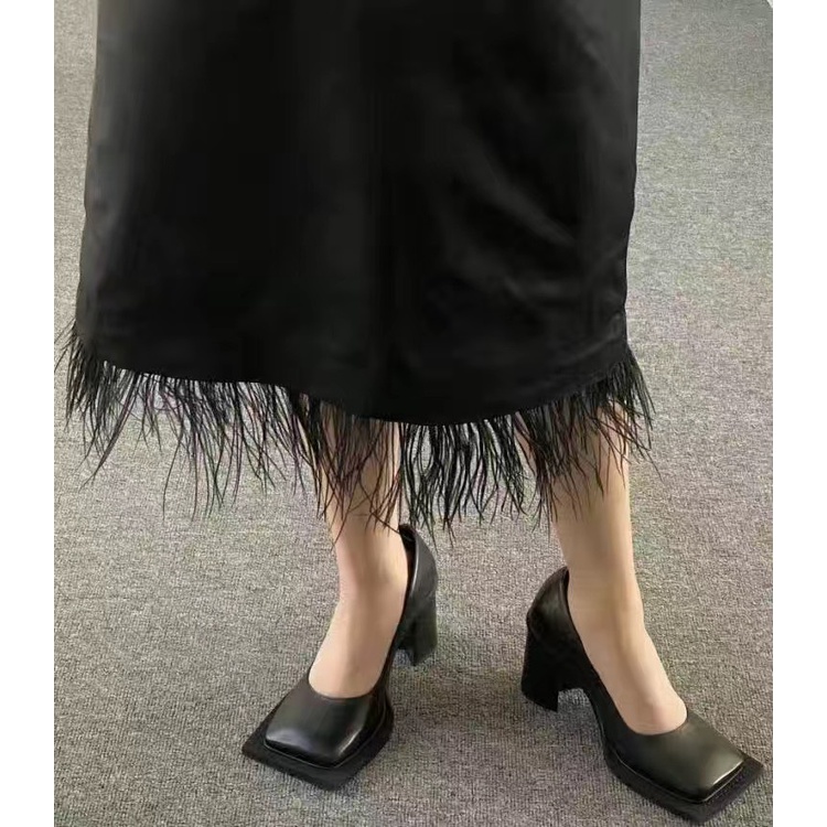 Giày cao gót mũi vuông màu đen phong cách retro 2022 thời thượng, guốc cao gót cao cấp