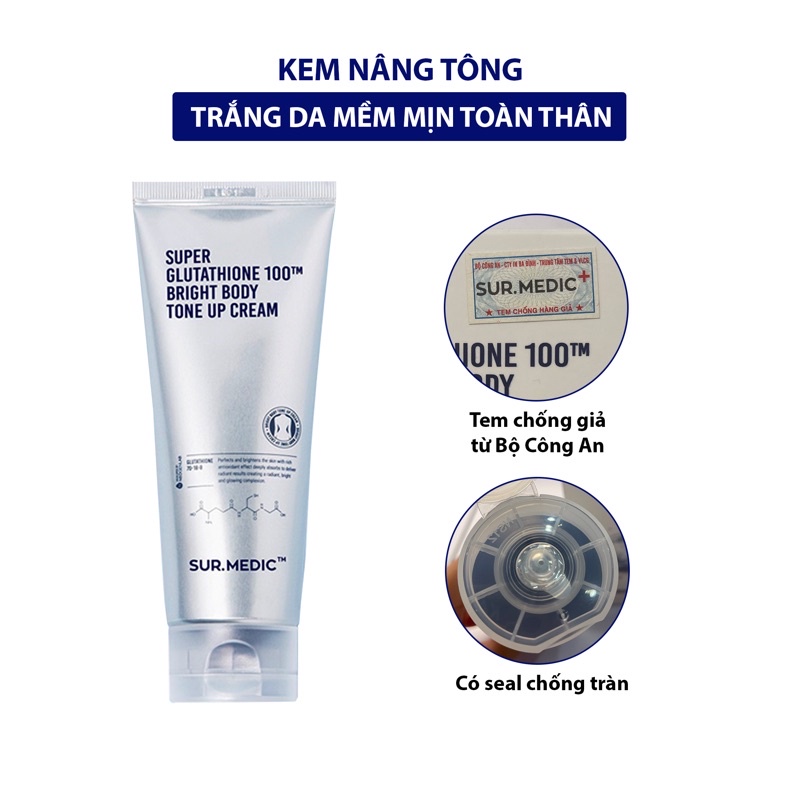 Kem Dưỡng Thể Trắng Da Nâng Tông Sur.Medic+ Super Glutathione 100TM Bright Body Tone Up Cream