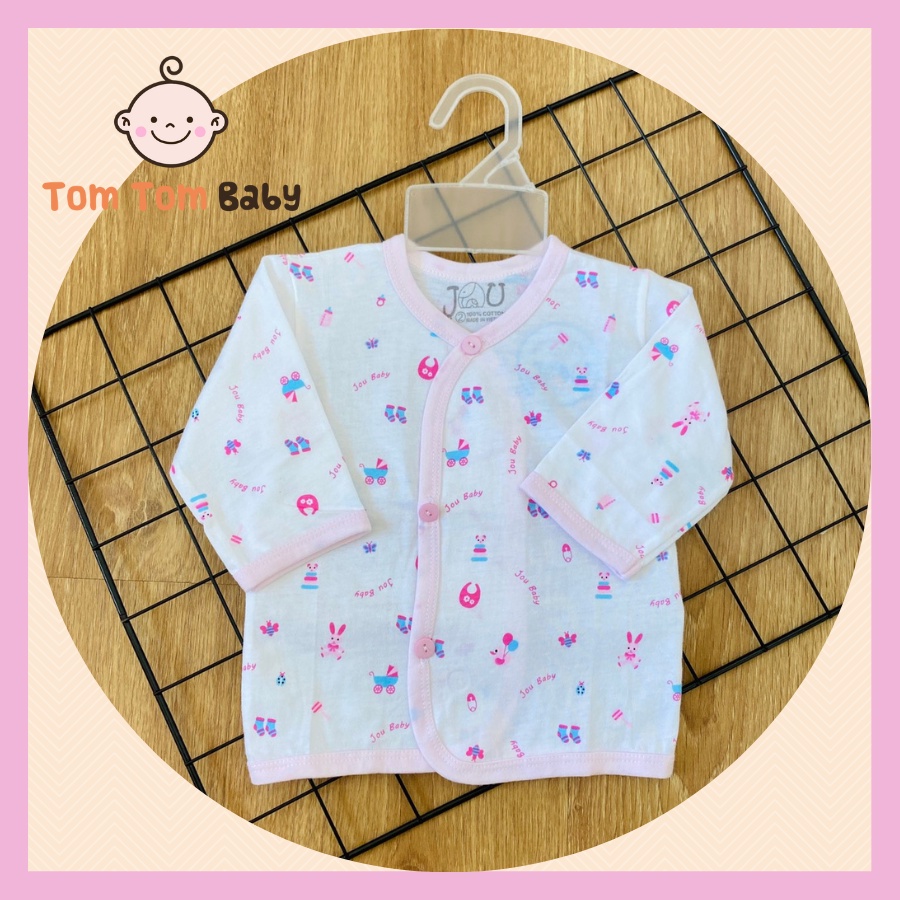 Áo sơ sinh Tay Dài Cài Nút Xéo in họa tiết JOU cho bé trai bé gái - Size 1,2,3 cho bé từ sơ sinh - 9kg