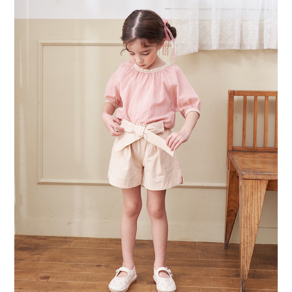 Áo bé gái Hàn Quốc Bebezoo cộc tay _ Pastel cổ tròn
