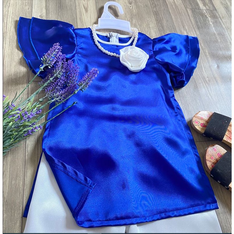 Bộ quần áo dài bé gái ngắn tay xanh coban 8-28kg Angel Baby Thời Trang Thiết Kế