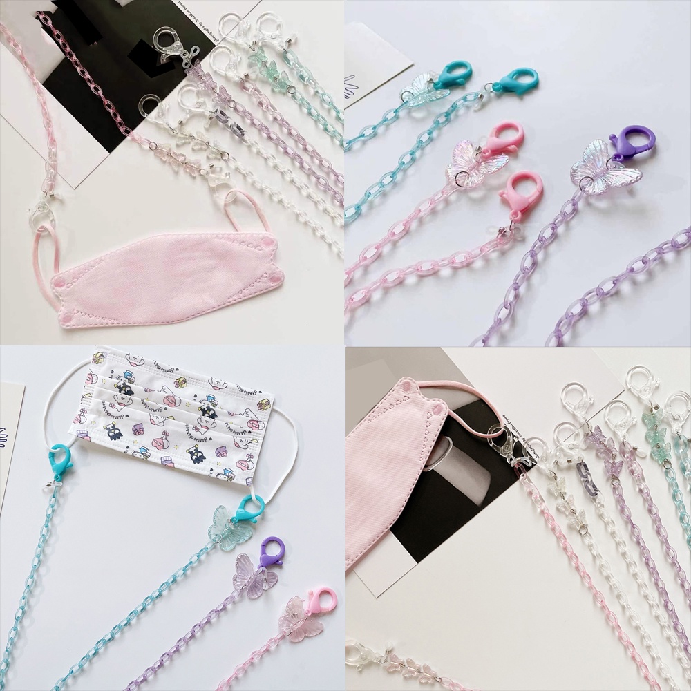 Dây Đeo Mắt Kính Nối Dài Bằng Acrylic Trong Suốt Hình Bướm 55CM Chống Trượt