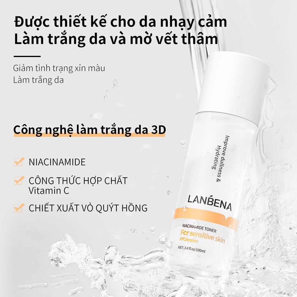 Toner Lanbena nước cân bằng da dưỡng ẩm chống nếp nhăn tái tạo Niacinamide làm sáng da 100ml