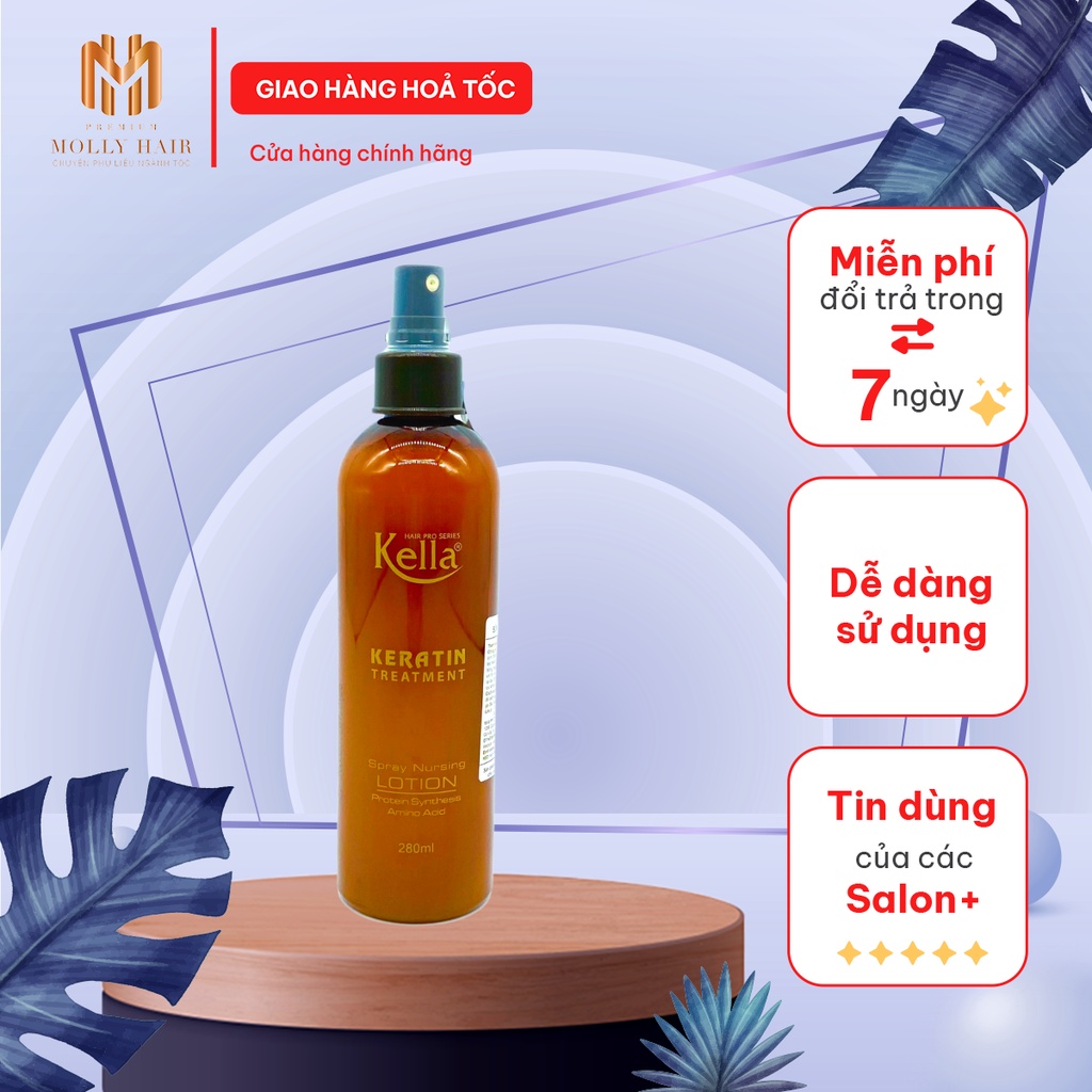 Sữa dưỡng tóc Keratin Mollyhair Kella treatment, tái tạo lớp biểu bì và cân bằng độ ẩm tự nhiên cho tóc 280ml
