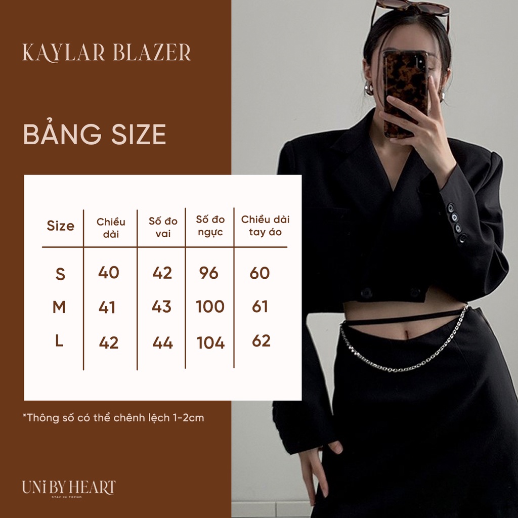 Áo blazer croptop nữ Kaylar Blazer màu đen dáng ngắn, chất liệu dày dặn - Uni By Heart