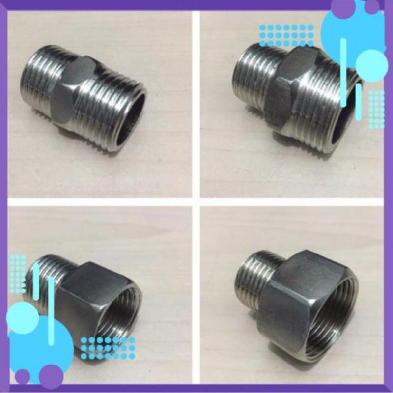 Combo 2 cái Nối 2 đầu ren, kép inox, ren trong ren ngoài inox 21