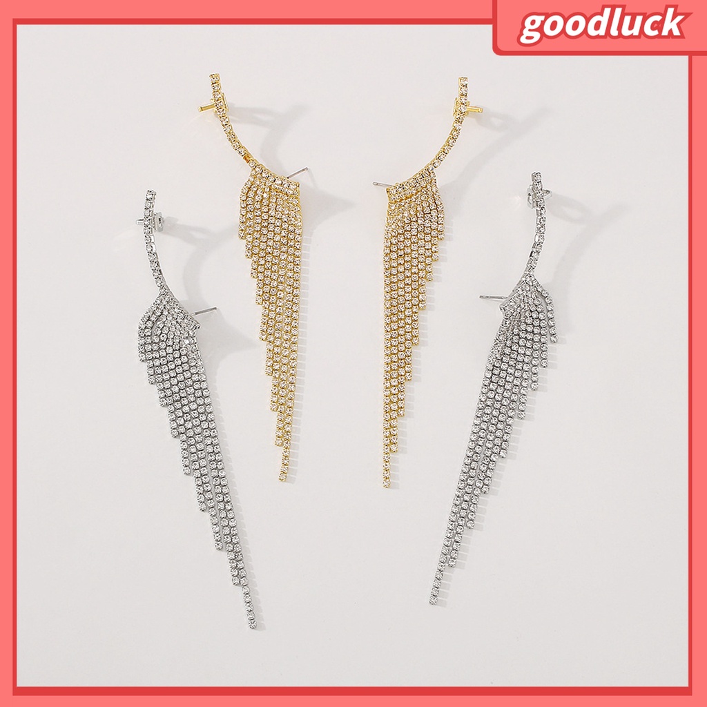 Goodluck| 1 Đôi Bông Tai Dáng Dài Đính Đá Phối Tua Rua Thời Trang Dự Tiệc