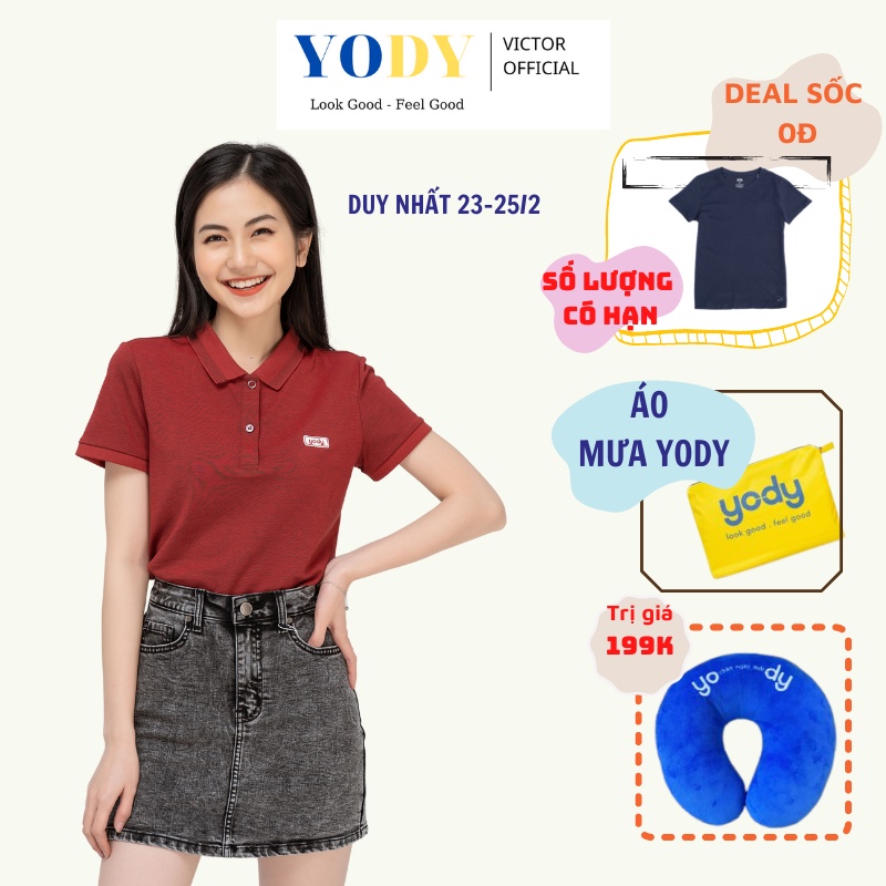 Áo Polo Nữ YODY Pique Mắt Chim Phối Bo, Áo Cộc Tay Có Cổ Thoáng Mát Mã SKU: APN3340