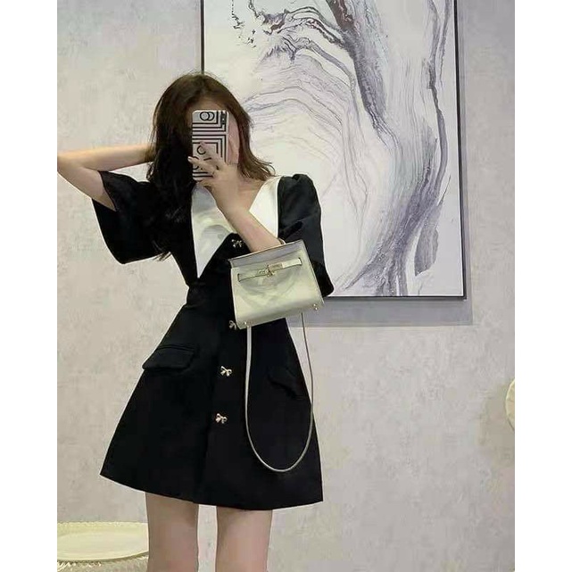 Đầm công sở cổ V phối nút nơ Butter Dress