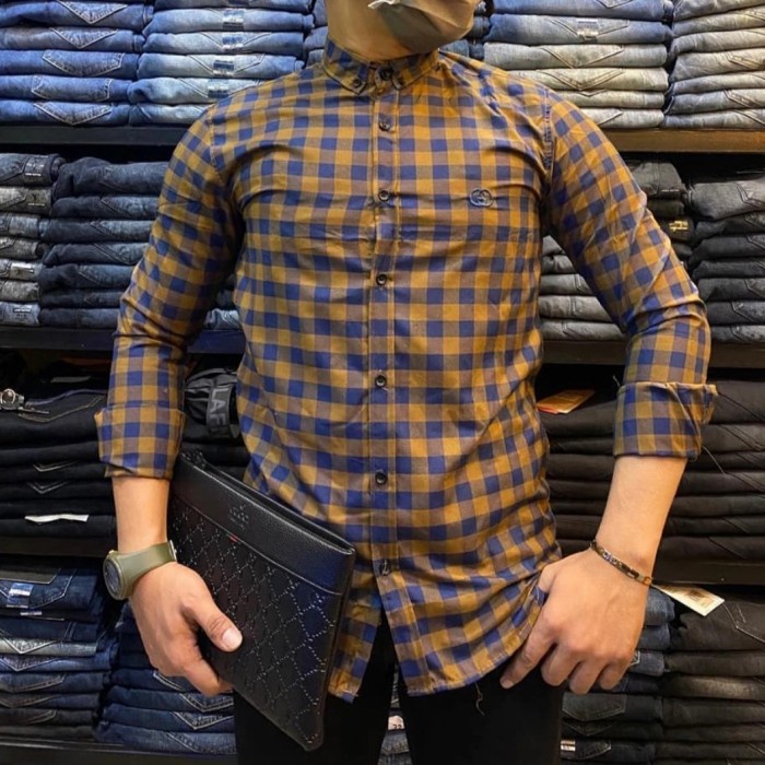 Áo Sơ Mi Nam Dài Tay Họa Tiết Caro Gucci Sang Trọng