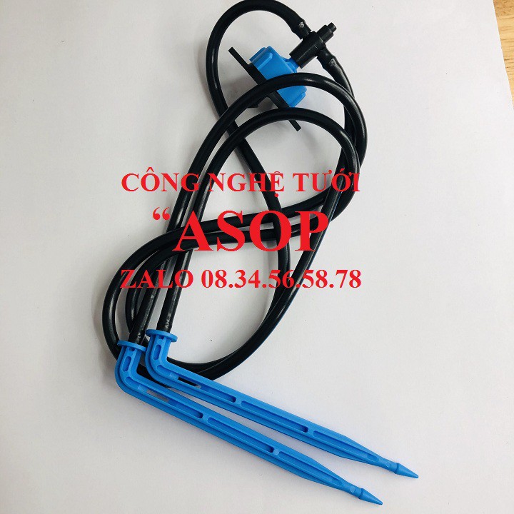 10 Bộ tưới nhỏ giọt 2 que cắm 10CM CÓ ĐẦU TƯỚI BÙ ÁP CÓ RỈ 8L-H