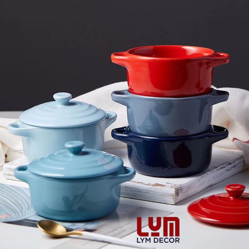 (SẴN) Nồi sứ mini 9.5cm dùng cho lò  nướng,  hấp yến hoặc ăn dặm cho bé - Sứ cao cấp xuất khẩu, men không chì