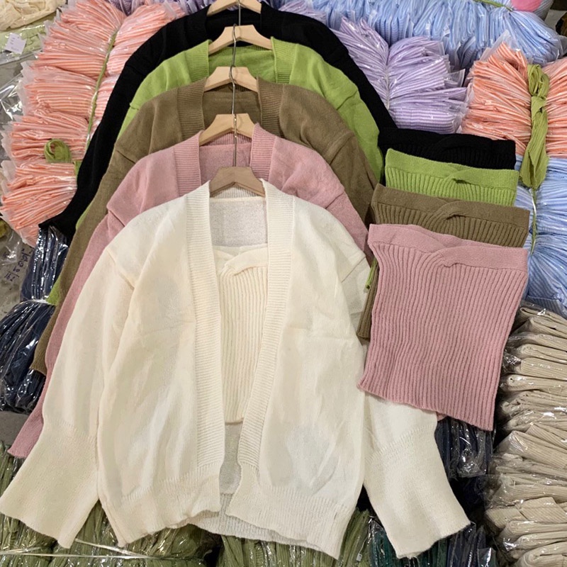 Set Áo Cardigan Kèm Áo Quây Hàng Quảng Châu SA1001-Teen 888