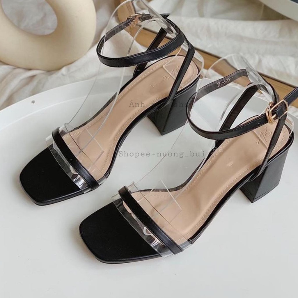 Sandal cao gót nữ quai ngang dáng hàn quốc cao 5cm Mys lucky footsteps