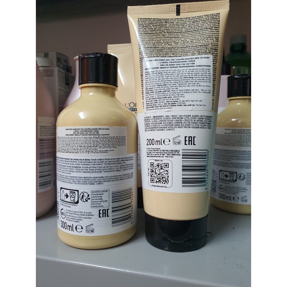 Combo gội xả Loreal Professionnel phục hồi tóc hư tổn Serie Expert Absolut Repair Gold 300ml-200ml