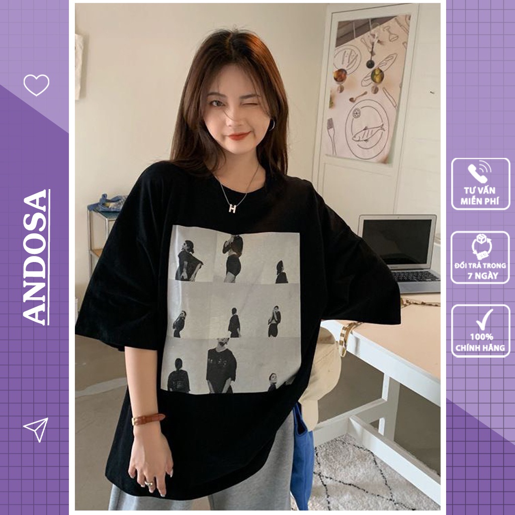 Áo thun nữ Unisex 3158 in hình tay lỡ form rộng chất cotton hàng Quảng Châu ANDOSA AT20