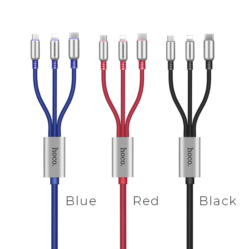Cáp Sạc Hoco U17 Đa Năng 3 Đầu Lightning+ Micro+ Type-C