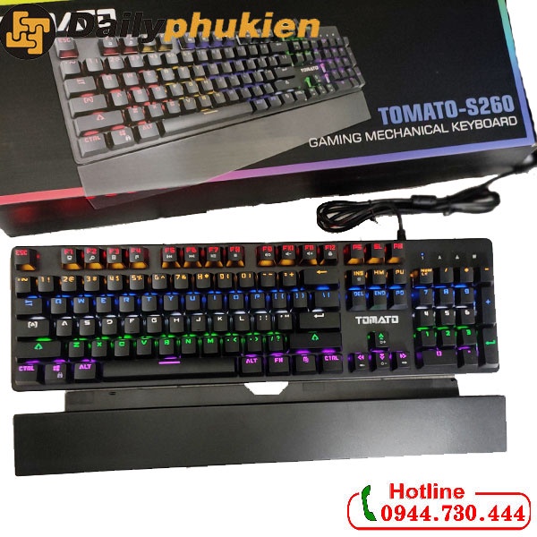 Bàn phím cơ Tomato S260 chống nước + tặng kèm kê tay, phím cơ mix màu