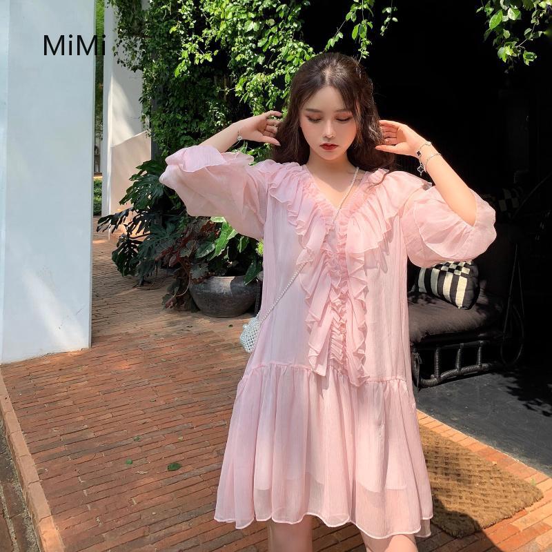 Đầm màu hồng chất liệu bèo nhún xinh xắn cho nữ