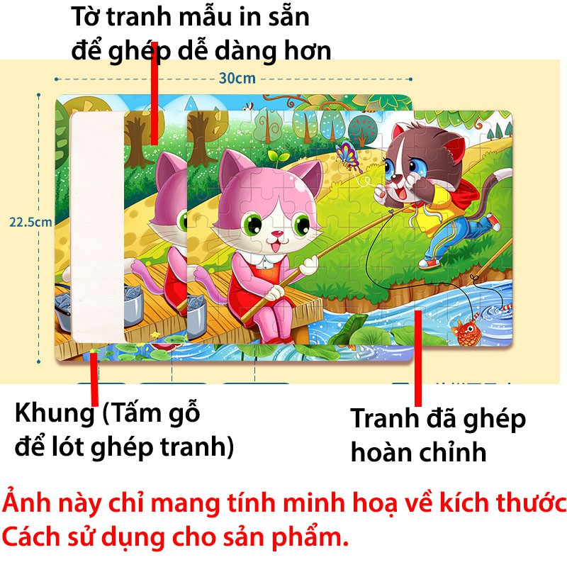 Tranh ghép hình 60 mảnh cho bé bằng gỗ phát triển trí tuệ nhiều mẫu được lựa chọn Tặng Túi Zip đựng mảnh