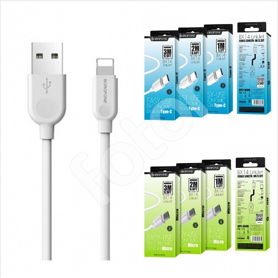 [FREESHIP] CÁP SẠC BOROFONE BX14 DÀI 2m (MICRO-USB, TYPE-C, IPHONE)