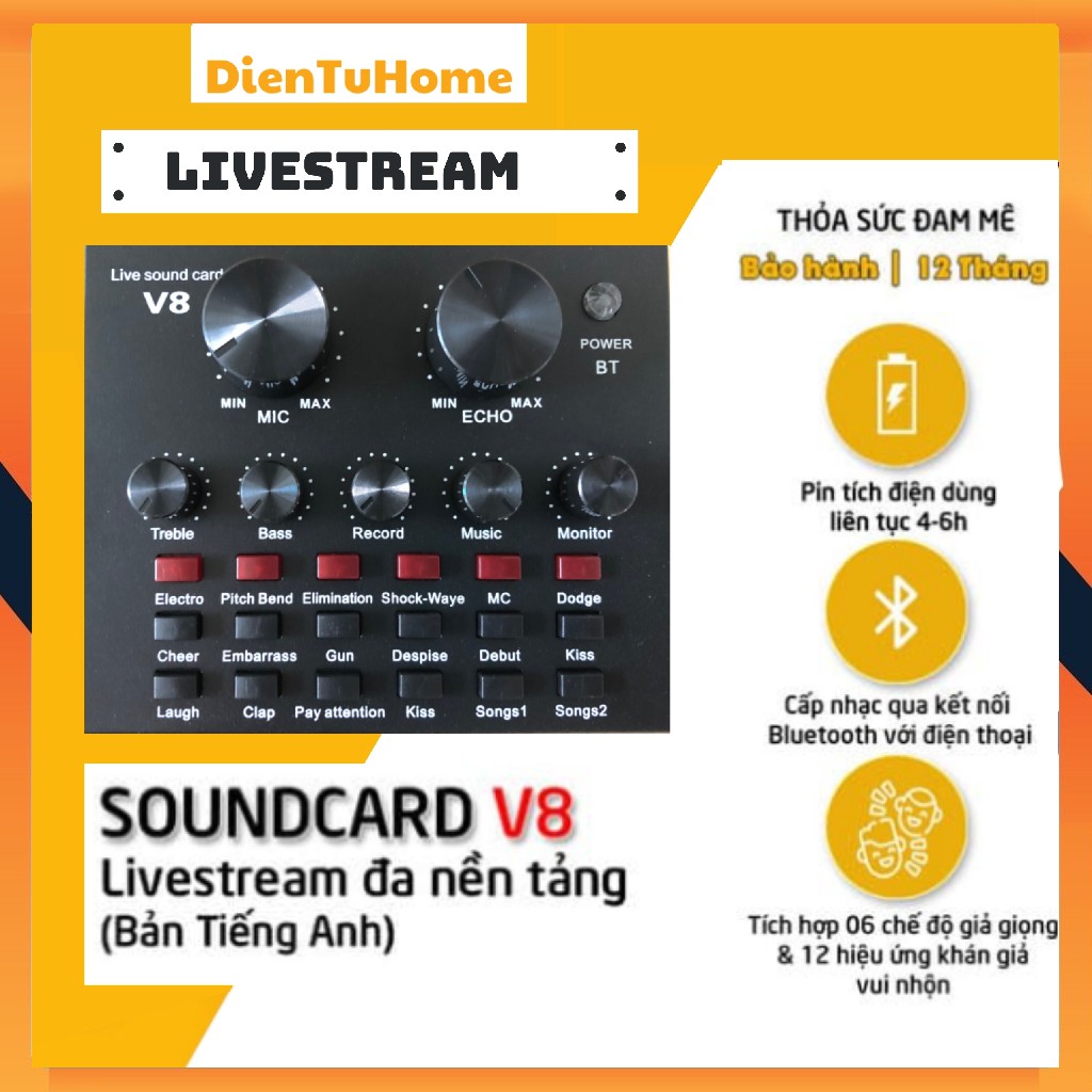 Bộ Mic Hát Livestream V8 + Mic BM900  Thu Âm Hát Live Stream, Karaoke, Cực Hay, Có Bluetooth