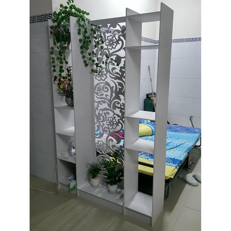Vách ngăn bình phong hoa cúc có kệ để đồ chắn phòng khách, spa sang trọng- IG483( 1 vách 2 kệ)