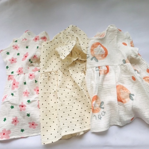 Áo váy đầm babydoll vải xô muslin họa tiết dễ thương cho bé gái từ 5kg đến 16kg