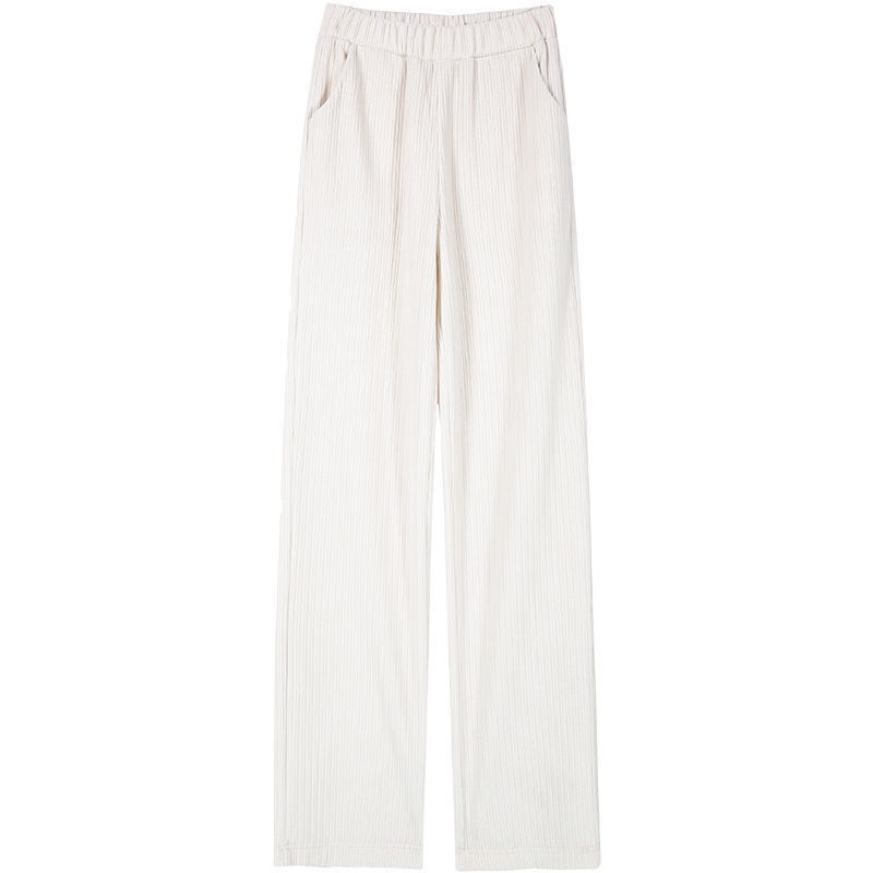 Quần dài vải nhung ống rộng lưng cao màu trắng thời trang xuân thu mới cho nữ