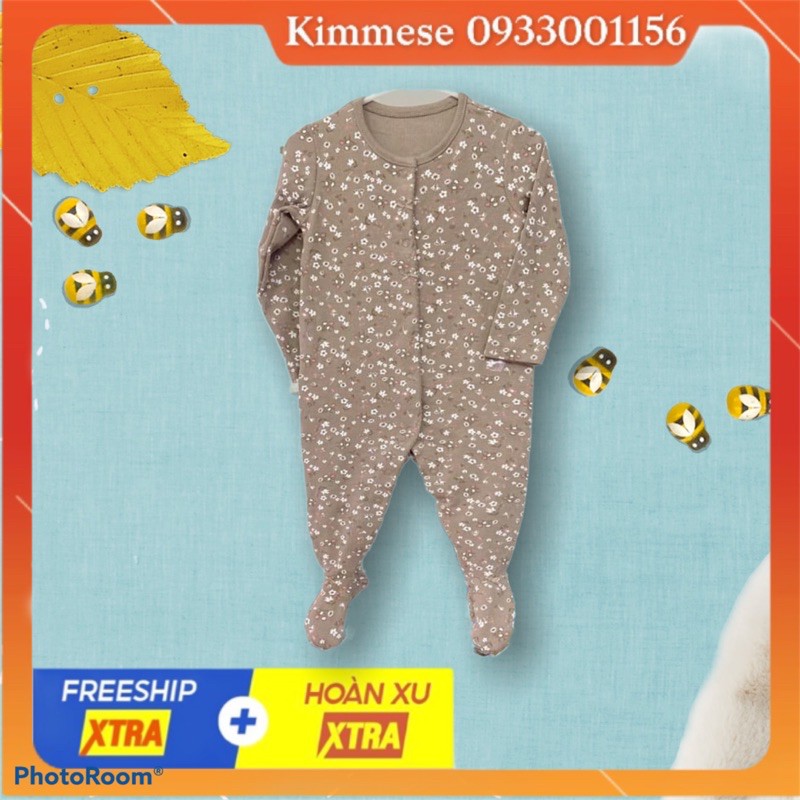 [Freeship + Hoàn xu 30k] Sleepsuit Bộ Body Cho Bé Cotton George Nâu Hoa Trắng Nhỏ Thun Gân Bấm Cúc - Đồ Ngủ Cho Bé