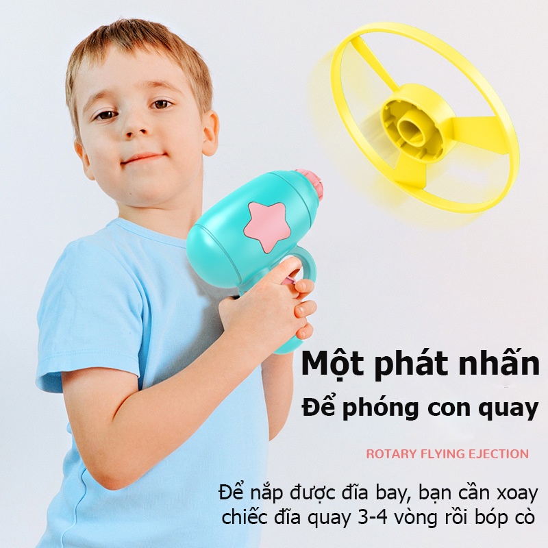 Đồ chơi súng bắn chong chóng KAVY đĩa bay phát sáng nhiều màu gồm 6 con quay tăng khả năng vận động vui chơi theo nhóm